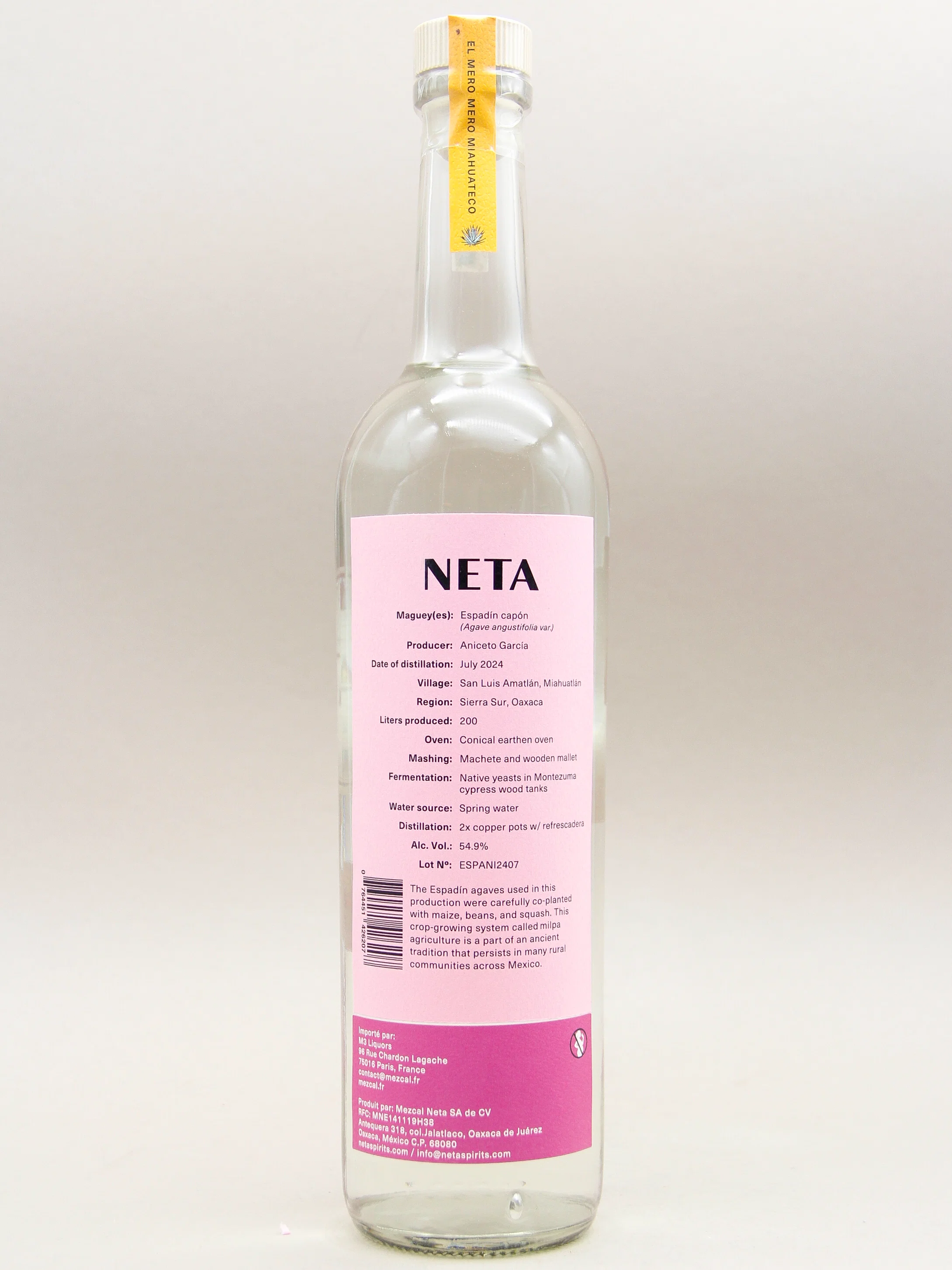 Neta, Espadin Capón, Destilado De 100% Agave, Aniceto García, Miahuatlán Oaxaca July 2024(54,9%, 70cl) - Image 2