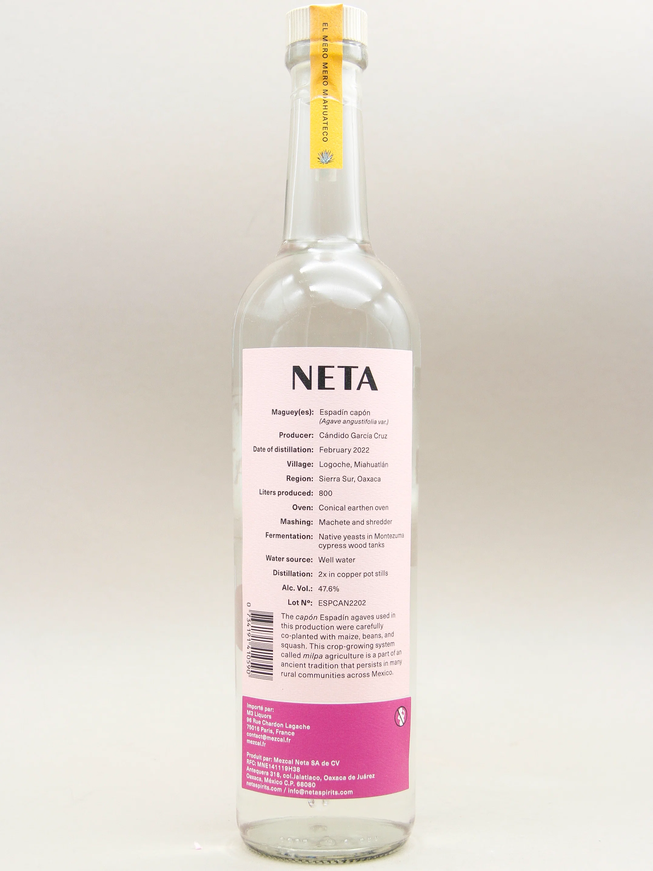 Neta, Espadin Capón, Destilado De 100% Agave, Cándido Garcia, Miahuatlán Oaxaca, February 2022 (47.6%, 70cl) - Image 2