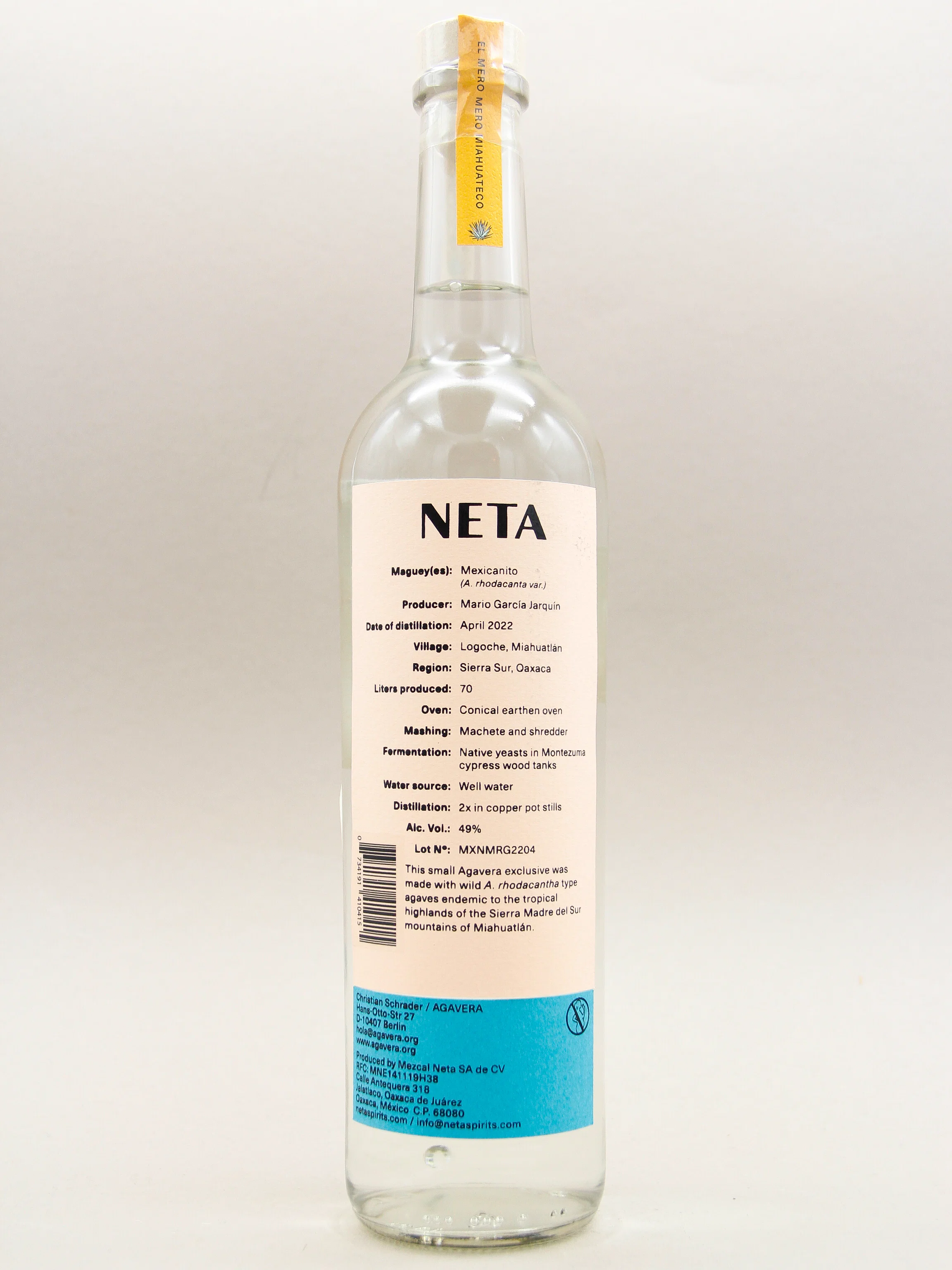 Neta, Mexicanito, Destilado De 100% Agave, Miahuatlán Oaxaca 2022 (49%, 70cl) - Image 2